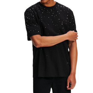 <b>Top</b> Quality Men’s Black Rhinestone Printed T-Shirt Luxury <b>Sparkly</b> Diamond Studded Shiny Streetwear Style Wholesale Custom TShirt - Product Image 3