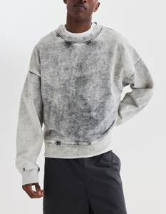 100% Cotton OEM Custom 380 GSM Heavyweight Solid Oversize Boxy Fit Crew <b>Neck</b> Acid Washed Men's Sweatshirt Quick Dry Eco-Friendly - Product Image 1