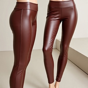 Pantalones de Cuero Sintético PU Impermeables para Mujer, Precio al por Mayor, Estilo Nuevo, Color Sólido, Cintura Alta, para Invierno - Product Image 2