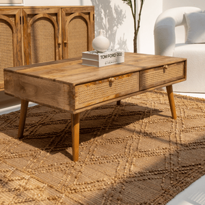 Vandana Astra Elara Rattan-Drawer Wooden <b>Coffee</b> <b>Table</b> for Modern Living Room Interiors - Product Image 1