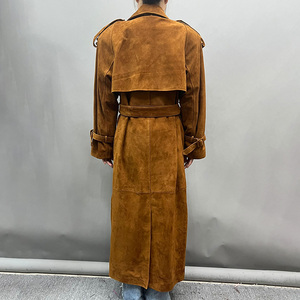 <b>Men's</b> Genuine <b>Suede</b> Long Trench Coat Turn-down Collar Belted Casual Autumn <b>Jacket</b> - Product Image 1