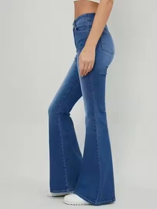 Jeans de Mezclilla de Cintura Alta y Corte Bootcut para Mujer, Largos, Lavados, de Algodón, Casuales, Ajustados, Azules, Transpirables, para Primavera/Verano - Product Image 5