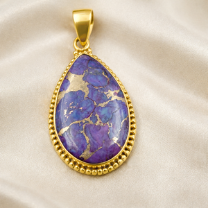 Genuine Purple Copper Turquoise Teardrop Pendant 925 Silver Rose Gold Yellow Gold Plated Handmade Boho Jewelry Gift Unisex <b>Wife</b> - Product Image 5