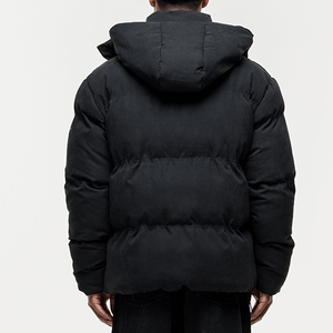 Men's <b>Black</b> Hooded Puffer Jacket Windproof Thick Winter Coat Stand Collar Regular Fit Zipper Closure Solid Color Casual Style - Product Image 6