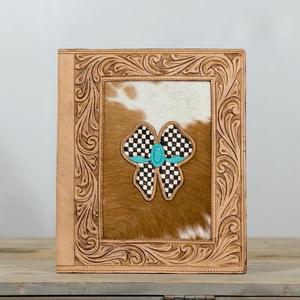 Professional Floral Hand <b>Tooled</b> Genuine Cowhide <b>Leather</b> Business Padfolio Case Business Butterfly Zipper Document Organizer - Product Image 1