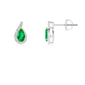 AAA <b>Emerald</b> Diamond <b>Earrings</b> 14k White Gold Pear Cut <b>Studs</b> <b>Earrings</b> Fine Jewelry Gift for Women Anniversary Wedding <b>Earrings</b> - Product Image 4