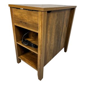 Comodino in Stile Rustico con Stazione di Ricarica e Cassetto con Anta Scorrevole per Camera da Letto e Soggiorno - Product Image 6