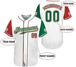 Personalized New Baseball Jersey Button <b>Down</b> Design Green Red Mexican Print Sportswear for Men Women Youth and Kids - Product Image 5