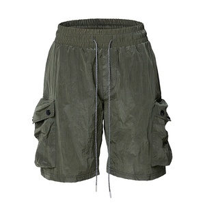 Men's Olive Green <b>Cargo</b> <b>Shorts</b> With Drawstring Waist And Side Pockets Quick Dry Casual Wear - Product Image 1