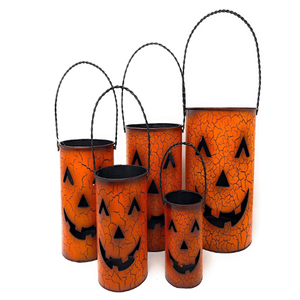Halloween <b>Lantern</b> Rustic Candle Holder Metal Indoor Outdoor Decoration Jack-O'-<b>Lantern</b> Bucket <b>Lamp</b> Set of 5 - Product Image 1