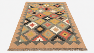 Tapis géométrique Kilim fait main, rectangulaire, en laine et acrylique, à poils moyens, écologique, tufté à la main, pour salon, nettoyage localisé - Product Image 6