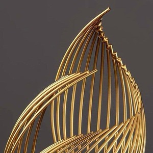 Modern Gold Metal <b>Wire</b> Sculpture With Wooden Base Artistic Tabletop Decor Ideal for Living Room and Office Decor From India - Product Image 5