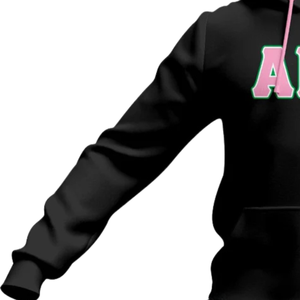 Sweat à capuche en chenille noir AKA Sorority Inc pour femme, avec lettres grecques brodées, capuche en satin, qualité supérieure, pull décontracté - Product Image 5
