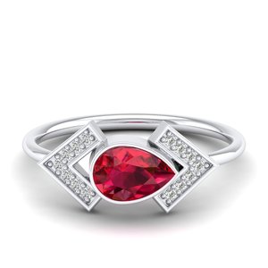 Anillos de compromiso REYES de lujo en plata de ley 925 con rubí de corte pera de 0.75 quilates y moissanita para mujer, joyería fina. - Product Image 5