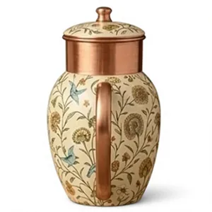 Floral Ceramic Jar With Copper Lid Eco-Friendly Home <b>Decor</b> Storage Container Luxury Ayurvedic Health Pitcher <b>Pastel</b> Printed Coat - Product Image 6