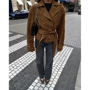 Wholesale Women Suede <b>Jacket</b> Soft Faux <b>Leather</b> Coat Casual Fashion Outerwear Custom Logo OEM ODM Factory Supply - Product Image 6