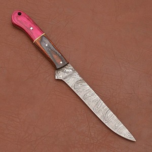 Cuchillo de filetear de acero de Damasco, hoja de punta caída hecha a medida, 11 pulgadas, cuchillo dentado, mango de madera. - Product Image 6