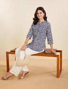 Kurti Largo de Algodón Estampado para Mujer, Estilo Línea A, Elegante para Uso Diario, Tela Suave, Colección Étnica - Product Image 3