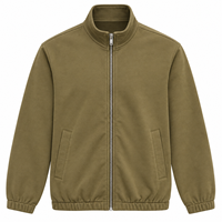 Veste en molleton unisexe unie vert olive, coupe ample, avec fermeture éclair et col montant, vêtement d'extérieur décontracté pour l'automne et l'hiver