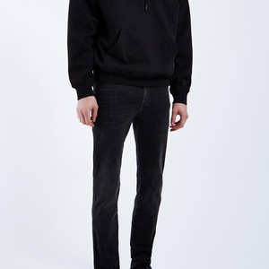 Pantalones vaqueros negros de pierna recta para hombre, cintura media, lavado desgastado, rasgados, con múltiples bolsillos, estilo casual urbano, lavado a la piedra - Product Image 3