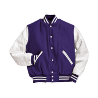 Jaket Varsity Merah Unisex Lengan Putih Kancing Depan Model Regular Fit Bahan Poliester/Katun Tahan Angin Ramah Lingkungan Gaya Preppy