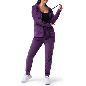Ensemble de survêtement décontracté pour femme, nouvelle mode, avec sweat à capuche zippé à manches longues, deux pièces, en velours 100 % coton, vente en gros - Product Image 5