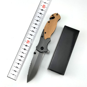 Navaja Plegable de Acero Inoxidable con Hoja de Punta Caída Serrada, Mango de Madera y Perilla de Pulgar, Cuchillo de Bolsillo de Grado Industrial - Product Image 6