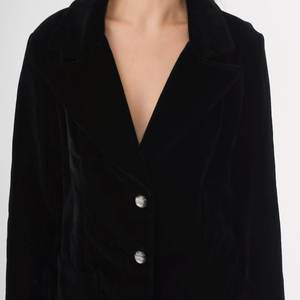 Blazer vintage en velours noir des années 80, veste boutonnée rétro, style preppy, coupe ajustée, professionnel, formel, simple - Product Image 4