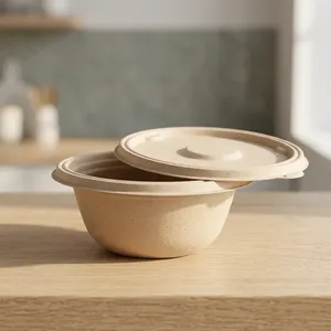 High Demand Pulp Moulded Modern Disposable 1000 ml <b>Container</b> Lid Eco Friendly Biodegradable Food Storage Bowl - Product Image 1