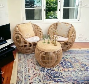 Ecowoodies Modern Luxury Hand-Woven Bamboo <b>Sofa</b> Set High-Density Foam Cushions Eco-friendly Lightweight Portable for Garden - Product Image 3