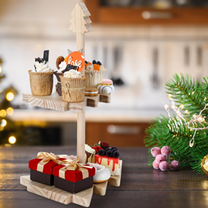 Christmas Tree <b>Shape</b> Wood Cake Stand, Decorative Dessert Towel, Holiday <b>Table</b> Centerpiece Christmas Gift From Vietnam - Product Image 5