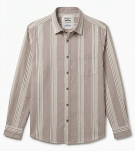 Camisa Casual a Rayas de Doble Botonadura para Hombre Enovate Logan, Manga Larga, Cuello Camisero, Transpirable, Tejido de Lino/Algodón - Product Image 1