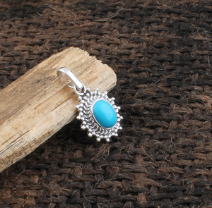 Collar de Plata de Ley 925 con Turquesa, Colgante Vintage con Piedra Preciosa, Joyería Victoriana Estampada para Mujer, Venta al Por Mayor - Product Image 6