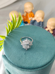 Emerald Cut Diamond <b>Ring</b> with Side Stones in White Gold <b>crafted</b> for timeless elegance clean lines and a refined radiant luxury - Product Image 3