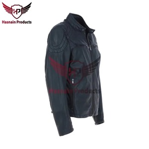 Chaqueta de Cuero Azul Marino para Hombre, Corte Ajustado, Estilo Motero, Chaqueta de Cuero Vacuno, Costuras en los Hombros, Prenda Clásica de Invierno Personalizada - Product Image 2