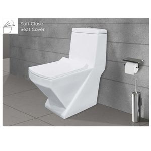 Inodoro de esquina de una pieza Quba moderno y exclusivo, de porcelana blanca, 675x365x765mm, inodoro de cerámica para uso en baños de construcción comercial. - Product Image 3