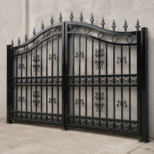 Portail double battant en fer forgé noir avec pointes et décorations en spirale, pour entrée de villa, jardin, porte de sécurité design - Product Image 2