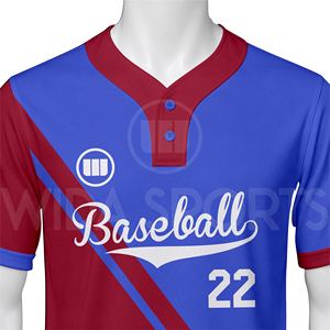 Maillot de baseball personnalisé pour homme, manches courtes, impression par sublimation, anti-humidité, couleurs rouge et bleu contrastées, uniforme de sport, vente en gros - Product Image 4