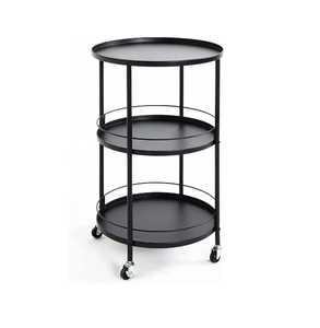 Minimalist Black Round Metal Bar <b>Cart</b> 3 Tier Tiered Rolling Service <b>Trolley</b> Industrial Kitchen Storage Rack Beverage <b>Cart</b> - Product Image 1