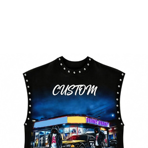 เสื้อกล้ามลายกราฟิกประดับเพชร Glory Custom ผ้าเจอร์ซีย์คอตตอน 100% เนื้อผ้านุ่ม สไตล์วินเทจใหม่ เสื้อยืดแขนกุดสำหรับใส่ได้ทั้งชายและหญิง - Product Image 3