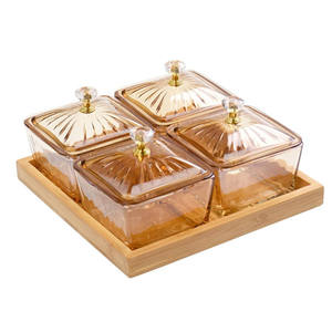 Wooden Walnut <b>Snack</b> Tray Dry Fruit Serving Tray Glass Bowls Partition Candy Dessert Dish Kitchen Tableware Wholesale OEM - Product Image 1