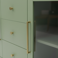 Buffet de salon, console avec trois tiroirs centraux et deux portes latérales vitrées, design moderne, meubles pour la maison