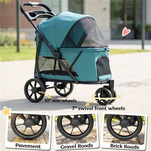 Poussette pour animaux de compagnie vert foncé facile à transporter, transporteur pratique pour chiens - Product Image 3
