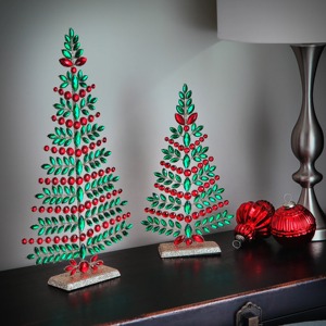 Metal Christmas Tree Pine Style Green <b>Leaves</b> Red Berries Tabletop Decor Indoor No <b>Lights</b> Included - Product Image 3