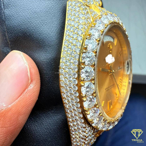 Đồng hồ mạ vàng sang trọng với viền và dây đeo đính kim cương toàn bộ, máy tự động, đồng hồ cao cấp dành cho nam - Product Image 4