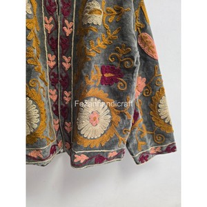 Hand Embroidered Floral <b>Pattern</b> Elegant Women's Velvet <b>Jacket</b> With Mandarin Collar Lantern Sleeve Winter Coat - Product Image 4