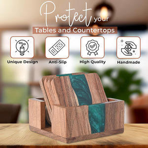 Handmade Modern Acacia <b>Drink</b> Mats Set of 4 Resin and Wood <b>Coasters</b> with Optional Non-Slip Feet for Tabletop Protection - Product Image 2