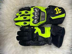Gants de moto en cuir haute visibilité pour la course, à prix abordable, livraison rapide, avec protection carbone colorée aux articulations et manchette longue, pour la piste - Product Image 6