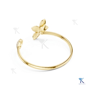Lab Grown Diamond Floral Open <b>Cuff</b> Bangle 14K 18K Solid Gold Fine Unisex Luxury Butterfly Flower Jewelry Gift - Product Image 5