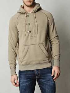 Sudadera con Capucha Color Caqui para Hombre, con Cierre de Hebilla Metálica y Bolsillo Tipo Canguro - Product Image 1